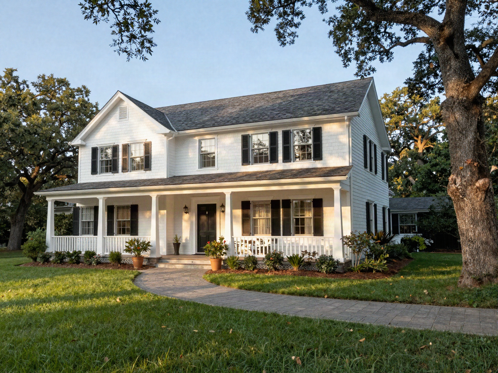 A classic Hamptons-style shingled home with a manicured lawn