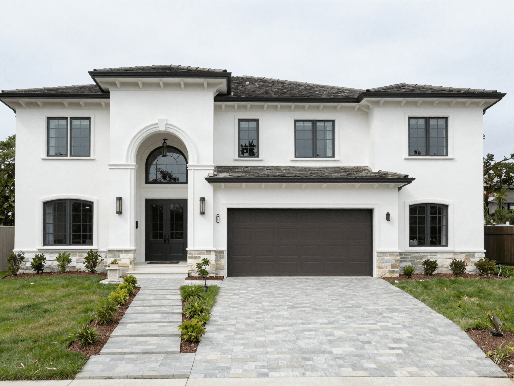 A modern white Mediterranean-style luxury home